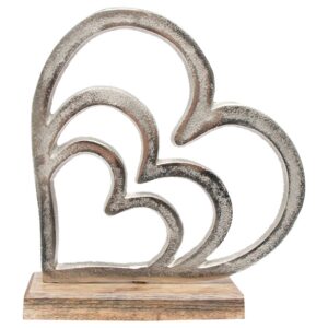 Heart Trio Metal & Mango Wood Home Decor