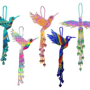 Beaded Hummingbird Figurine Seed Bead Fringe Dangle Ornament