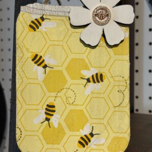 Wood Finished Bee Mason Jar Painted