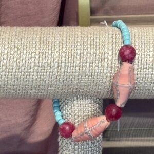 Bracelet teal & rose french cross beads