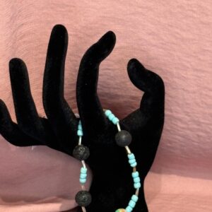 Handmade Bracelets Stretchy RH Turquoise black rounds