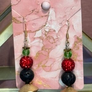 Handmade Earrings RH Blk Red Sparkle