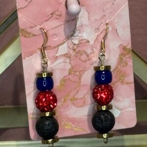 Handmade Earrings RH Blu red blk gold