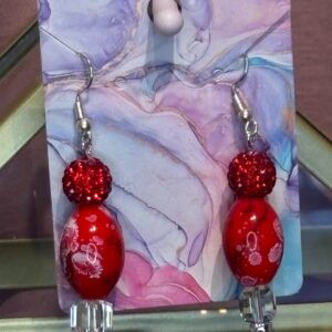 Handmade Earrings RH Cloisonne' Red Sparkle
