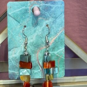 Handmade Earrings RH Teal yellow brown
