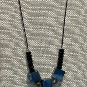 Handmade Necklace RH Blu Blk Square