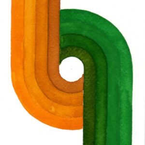 orange green super graphic watercolor art