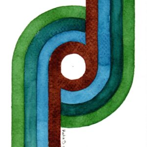 Green Blue Brown Super graphic watercolor art