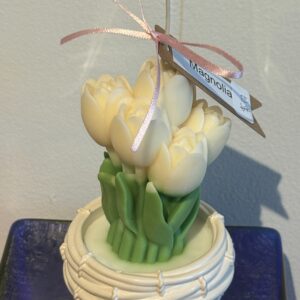 Tulips in basket candle Magnolia scented