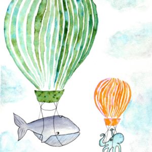 Art Watercolor    Ocean Hot Air Balloons