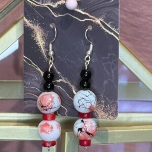 Black White floral earrings