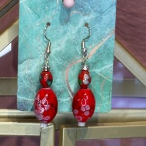 Handmade Earrings RH Red Floral