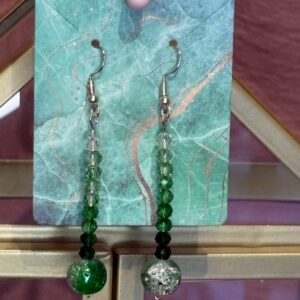 Green round shimmer dangle earrings