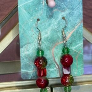 Red green dangle earrings