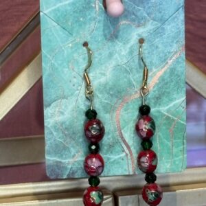 Handmade Earrings RH RedGrnFloral