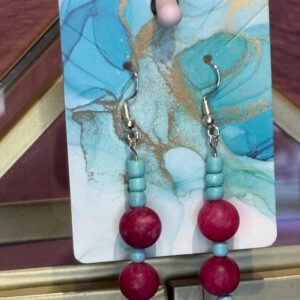 Handmade Earrings RH Red Turq Round