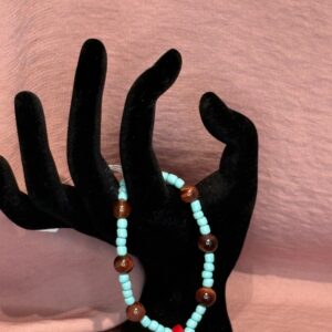 Handmade Bracelets Stretchy RH Tiny turquoise Red rounds