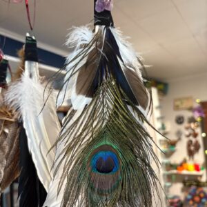 Handmade Feather Wand with Amethyst Stone Peacock