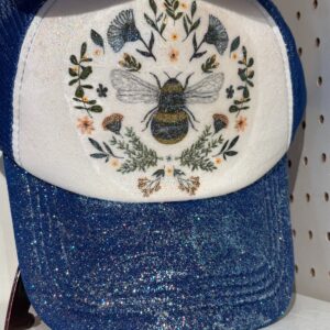 Handmade decoupage trucker hat Bee design with glitter