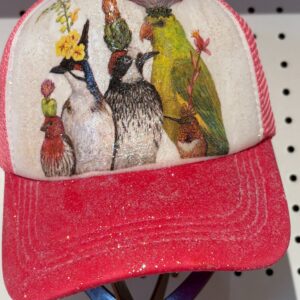 Handmade decoupage trucker hat Birdie Quartet glitter