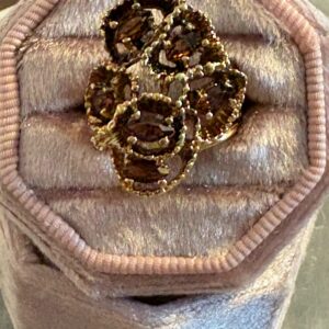 Rare Joseph Esposito .925 Sterling Gold Wash vintage ring with garnet flower motif