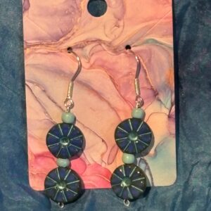 Handmade Dangle Earrings SS Turquoise washed opaque daisy flower beads