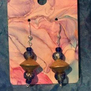 Handmade Dangle Earrings SS Gold washed Sapphire Aqua Blend