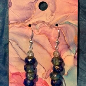 Handmade Dangle Earrings SS Gold wash Sapphire Aqua Blend