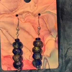 Handmade Dangle Earrings SS Sapphire gold washed Aqua beads