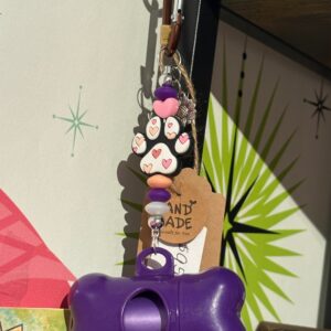Doggie poop bags on carabiner clip with charms Purple