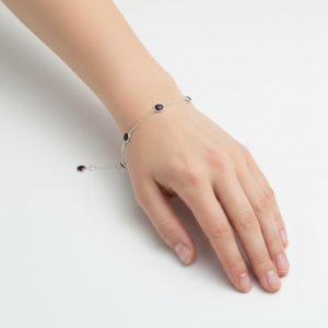 Garnet Sterling Silver Adjustable Bracelet Round
