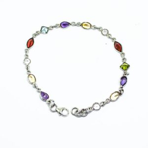 Multi Gemstone Sterling Silver Adjustable Bracelet