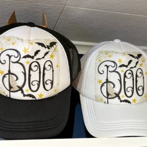 Handmade decoupage trucker hats Boo Halloween
