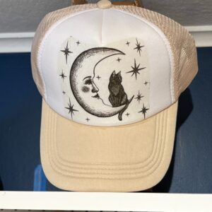 Handmade decoupage trucker hats Celestial Moon and Kitty