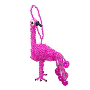 Beaded Flamingo Figurine Seed Bead Fringe Dangle Ornament